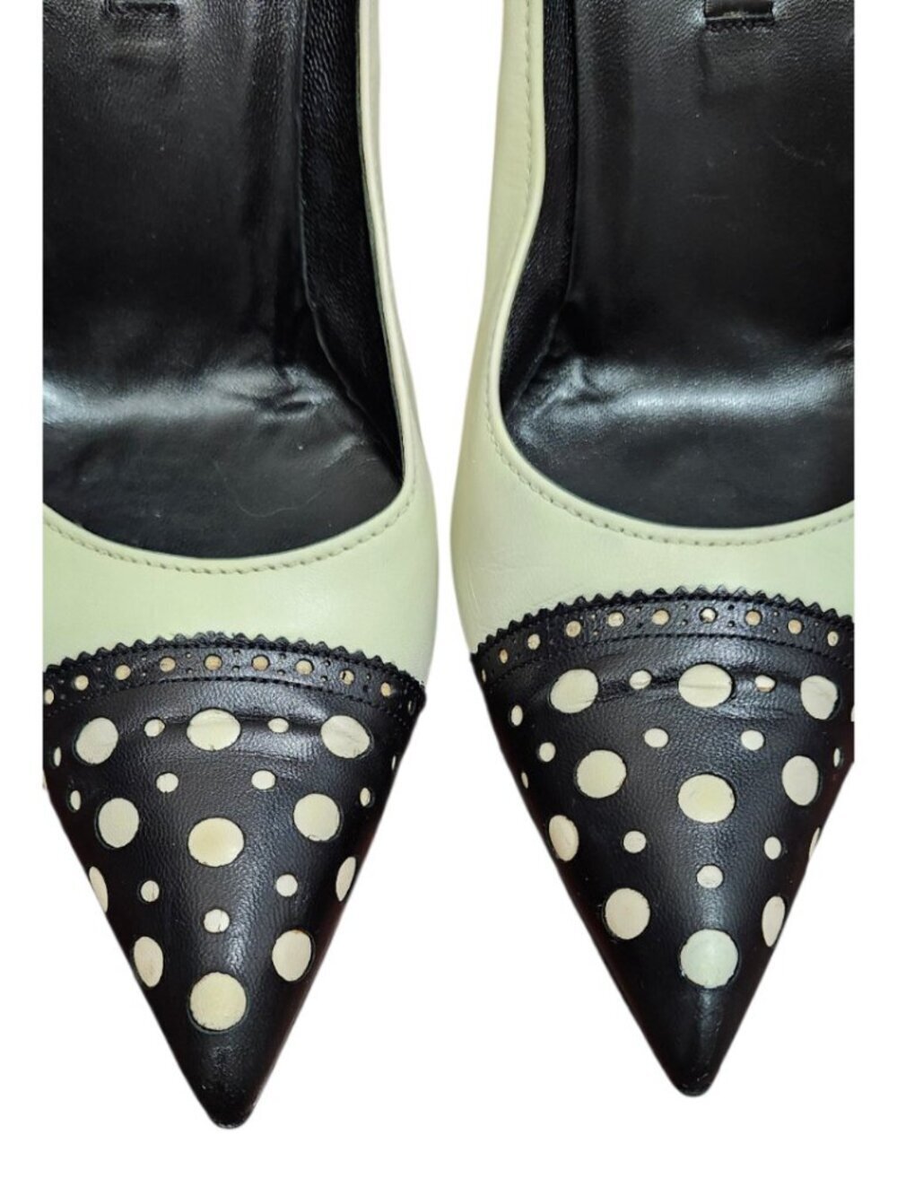 Sergio Rossi Polka Dot Heels Pumps Black White Leather Pointed Toe EU 39 Italy - Picture 3 of 13